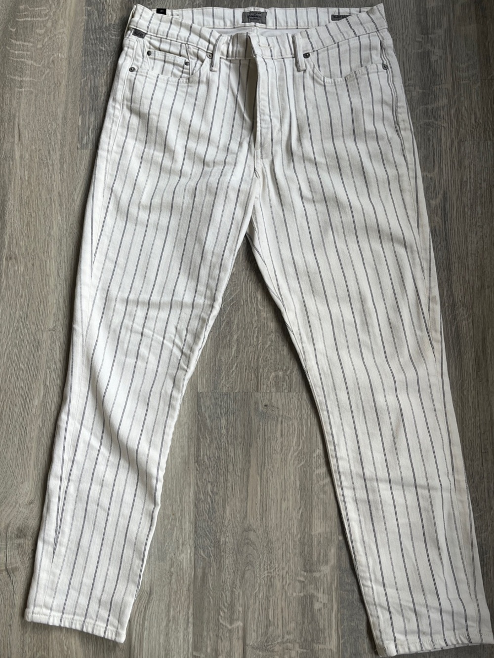 Citizens Of Humanity White Jeans with Slim Black Pinstripes